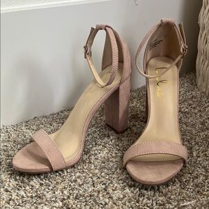 Lulu's Pink Suede Block Heel Sandals